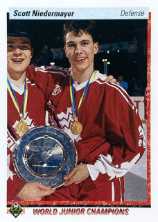 1990-91 Upper Deck #461 Scott Niedermayer - WORLD JUNIOR CHAMPIONS