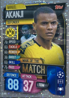 2019/20 Match Attax #M-DOR Manuel Akanji - MAN OF THE MATCH SILVER [Borussia Dortmund]