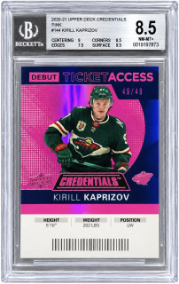 2020-21 UD Credentials #144 Kirill Kaprizov - DEBUT TICKET ACCESS PINK 49/49 - BGS 8.5
