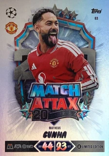 2026/27 Match Attax UCC #063 Matheus Cunha - 20TH ANNIVERSARY LIMITED EDITION [Manchester United]