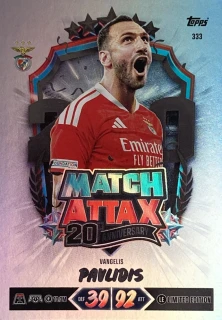 2026/27 Match Attax UCC #333 Vangelis Pavlidis - 20TH ANNIVERSARY LIMITED EDITION [SL Benfica]