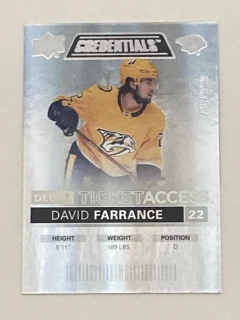 2021-22 UD Credentials #097 David Farrance - DEBUT TICKET ACCESS /999