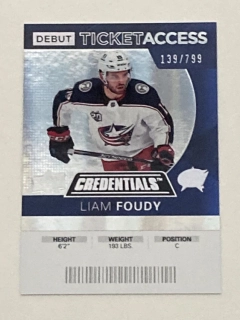 2021-22 UD Credentials #127 Liam Foudy - DEBUT TICKET ACCESS /799