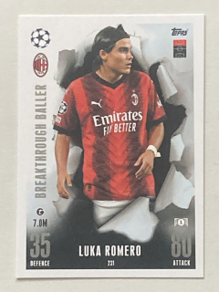 2023/24 Topps Match Attax Extra #231 Luka Romero - BREAKTHROUGH BALLER [AC Milan]